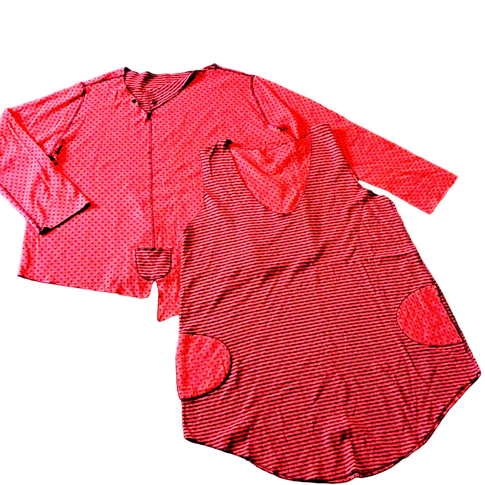 Noblu Lagenlook Red/ black Polka Dot Stripe Sleeveless Top+ Jacket XL PLUS